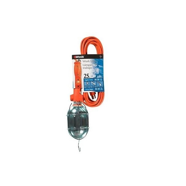 Southwire 18/3-Gauge SJTW Trouble Light w/Metal Guard & Outlet, Ornge, 75W, 25Ft 681 - main